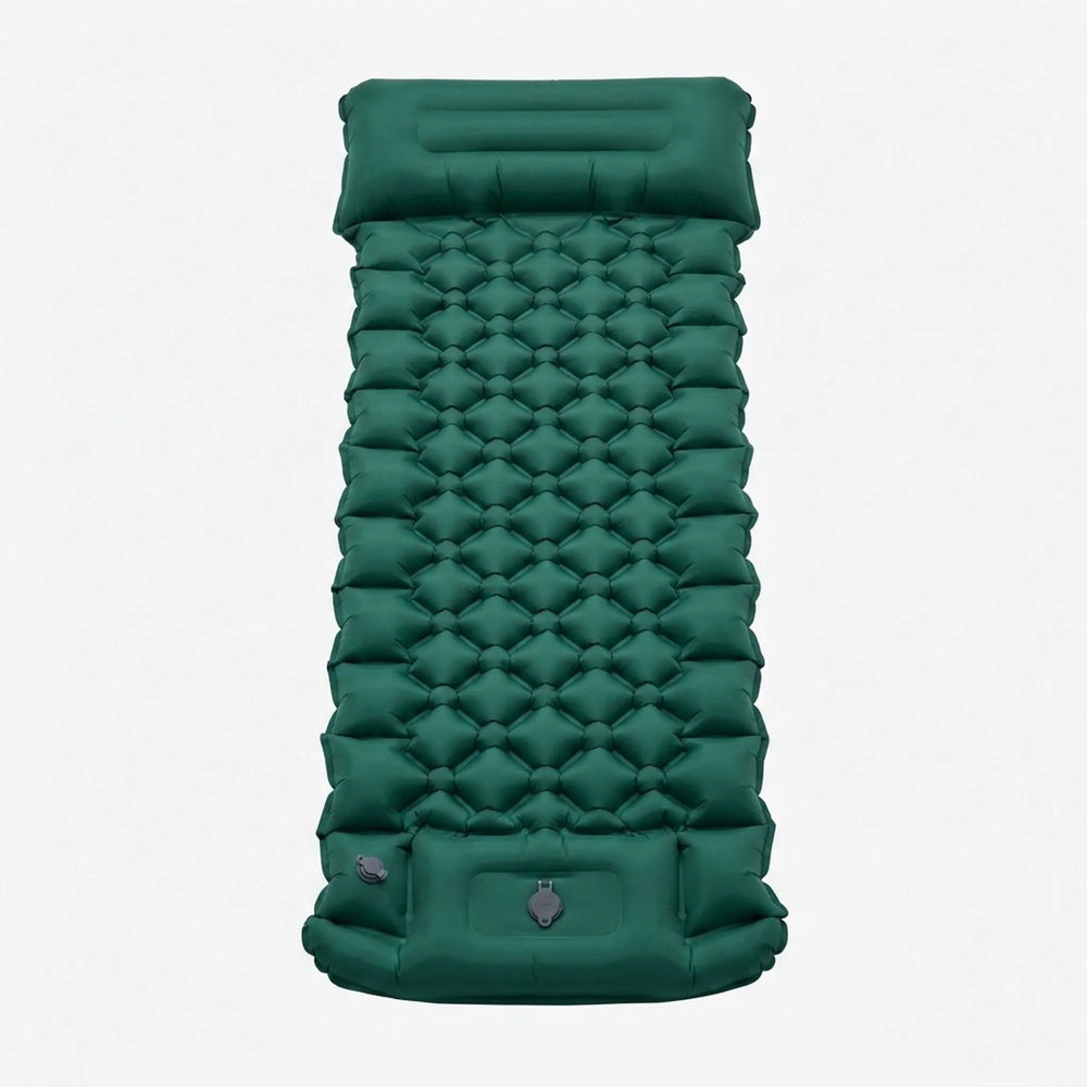 Leichte, aufblasbare Schlafmatte mit Kissen, ideal für Rucksackreisen, Camping und Trekking. Kompakt zu verstauen.
