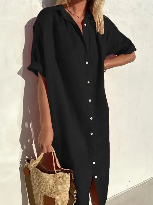 Damen Sommer Blusenkleid, lockerer Schnitt & elegante Optik. Perfekt für warme Tage, bequem & luftig.