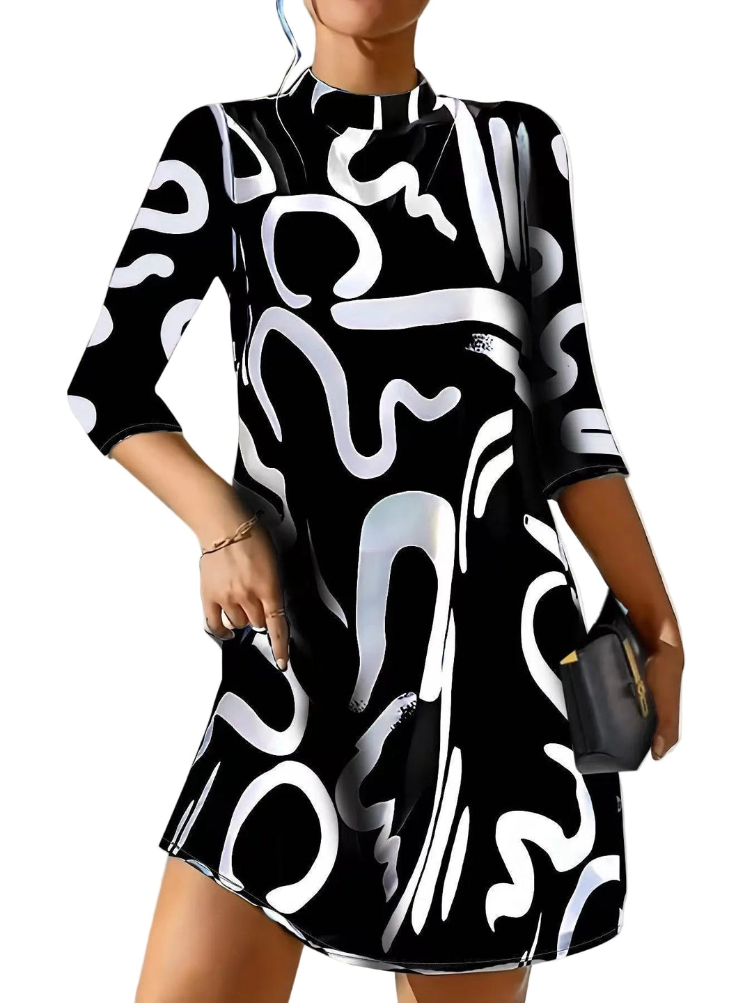 Modisches Damen Freizeitkleid mit elegantem Print & klassischem Kragen. Vielseitiges Mini-Kleid für Alltag & Frühling.