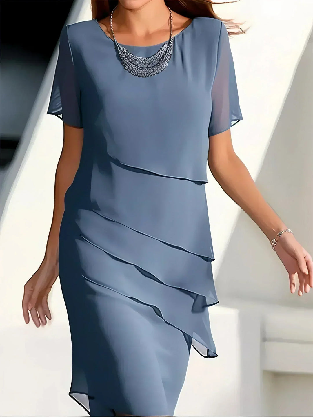 Elegantes Damen Lagenkleid, figurschmeichelnd, ideal für festliche Anlässe, Hochzeiten und Partys.