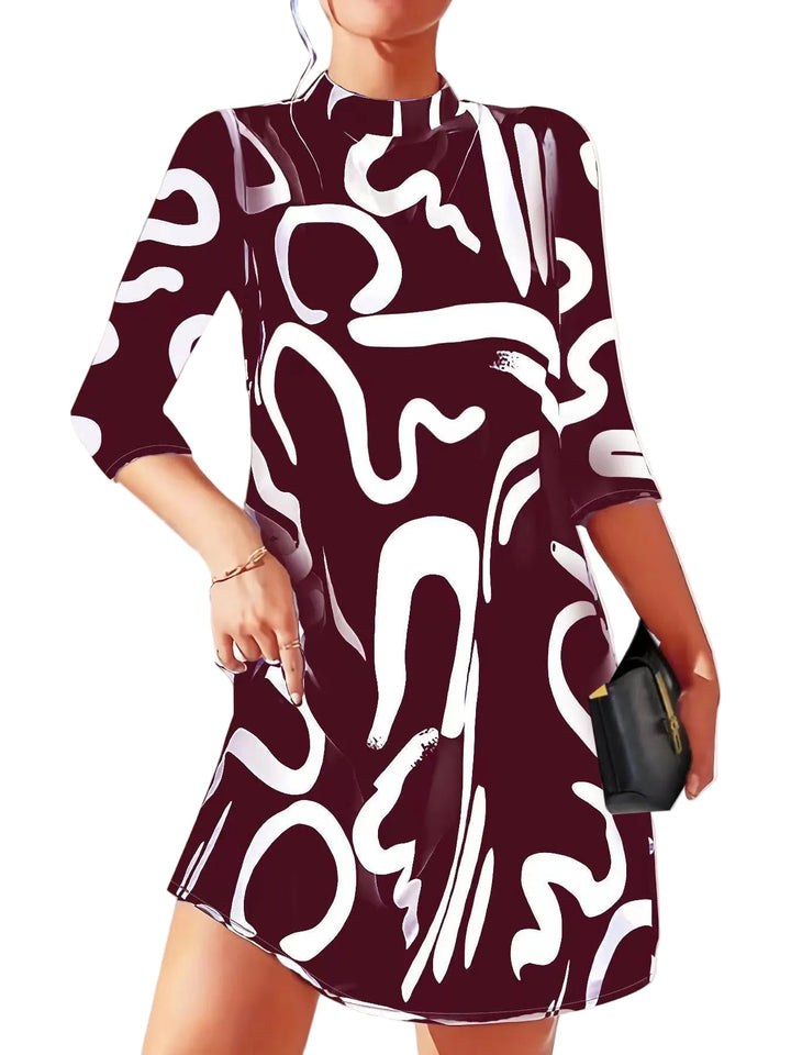 Schickes Damen Printkleid mit Kragen & modernem Muster. Modisches Langarm Mini-Kleid, perfekt für Herbst/Winter.