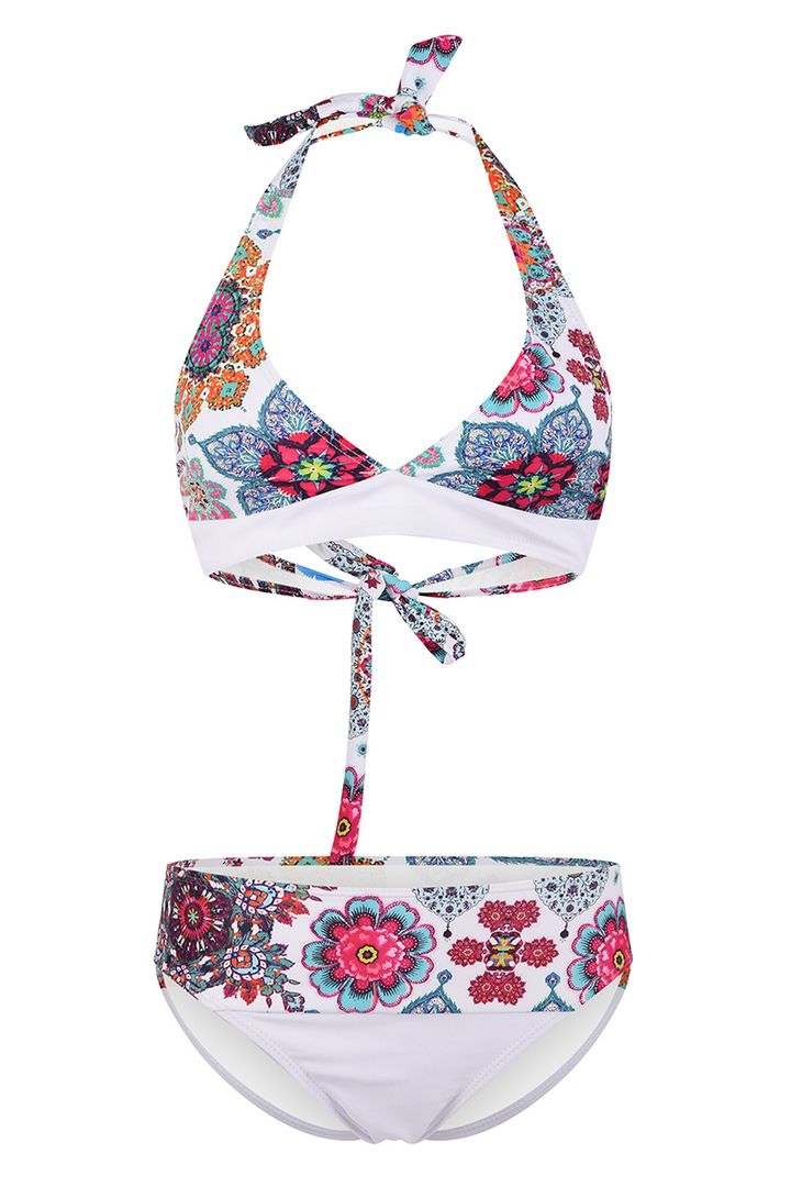 Eleganter Damen Bikini Zweiteiler mit Halterneck und Komfort Cups, ideal für Schwimmen, Pool & Strand.