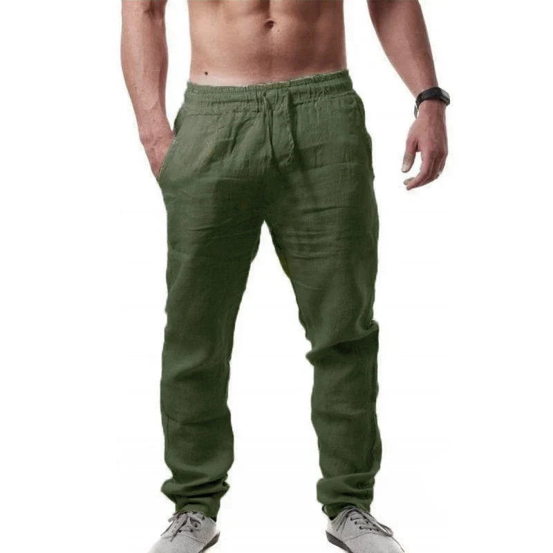 Moderne Herren-Sommerhose weites Bein in Hellgrau. Atmungsaktiv & komfortabel mit Elastikbund. Perfekte Freizeithose.