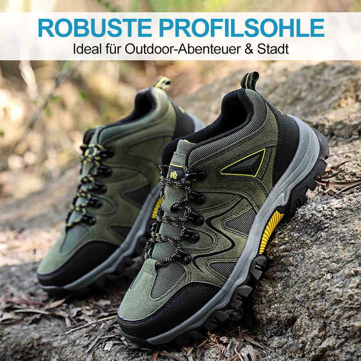 Olivgrüne Herren Sportschuhe, rutschfeste Sohle für sicheren Halt beim Wandern und Freizeit.