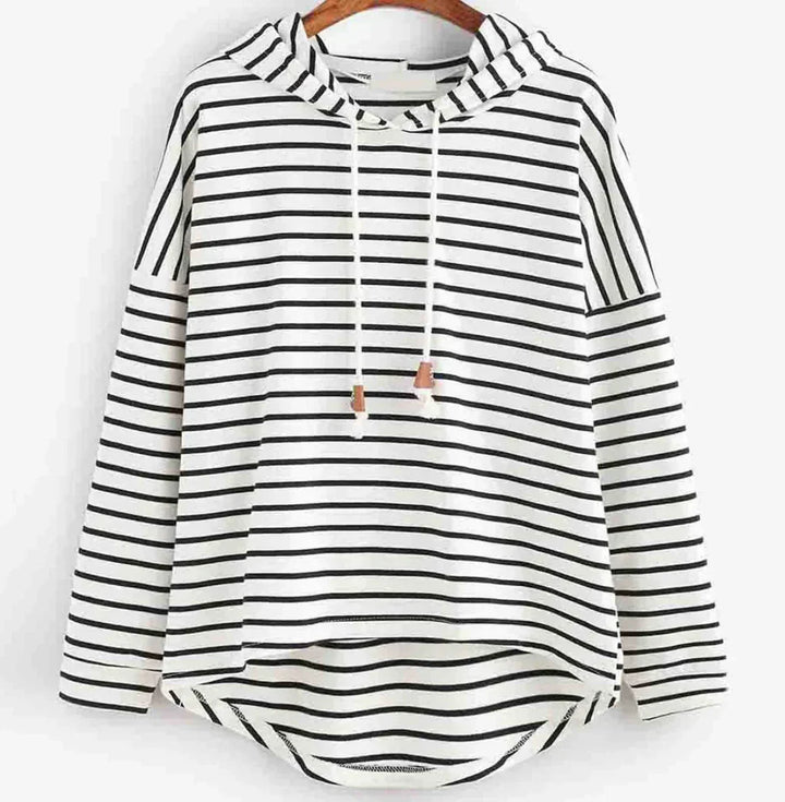 Damen Streifen Kapuzenpullover für Herbst, bequem & lässig, mit langen Ärmeln und verstellbarer Kapuze.