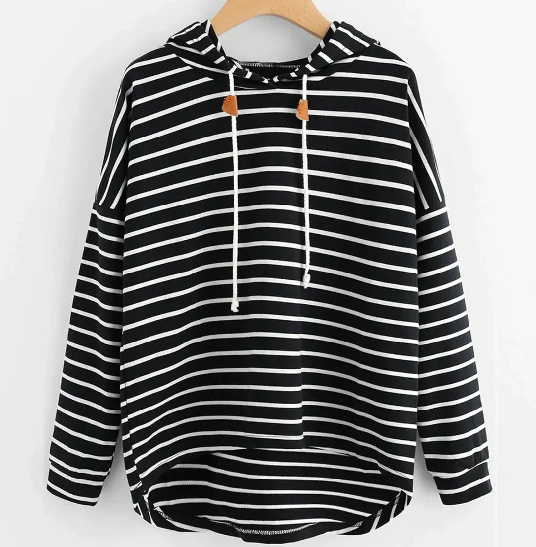 Weicher Damen Streifen Hoodie Pullover für den Herbst, lässig & warm, perfekt für kühle Tage und Freizeitlooks.