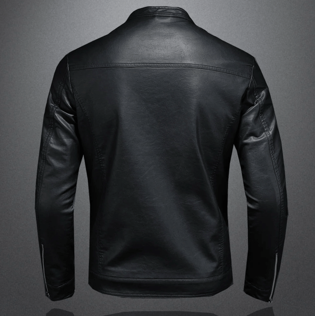 Elegante schwarze Herren Slim-Fit Übergangsjacke, perfekt für Casual- und Streetwear-Outfits.
