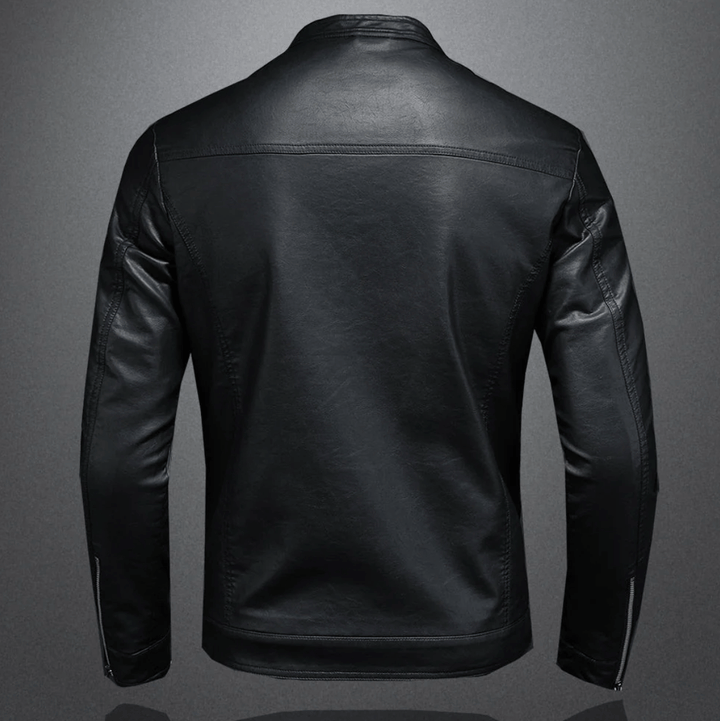 Elegante schwarze Herren Slim-Fit Übergangsjacke, perfekt für Casual- und Streetwear-Outfits.