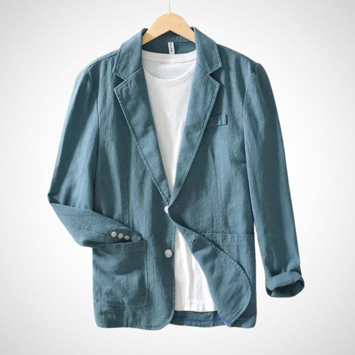 Schwarzer Herren Blazer, tailliert geschnitten, mit klassischem Reverskragen für Business & Freizeit.