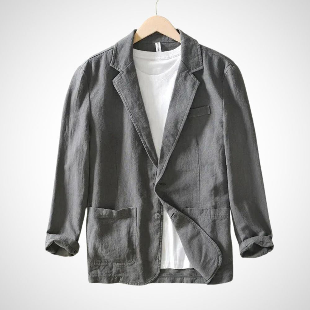 Leichter Herren Taillierter Sommerblazer in Beige mit Reverskragen, perfekt für warme Tage.