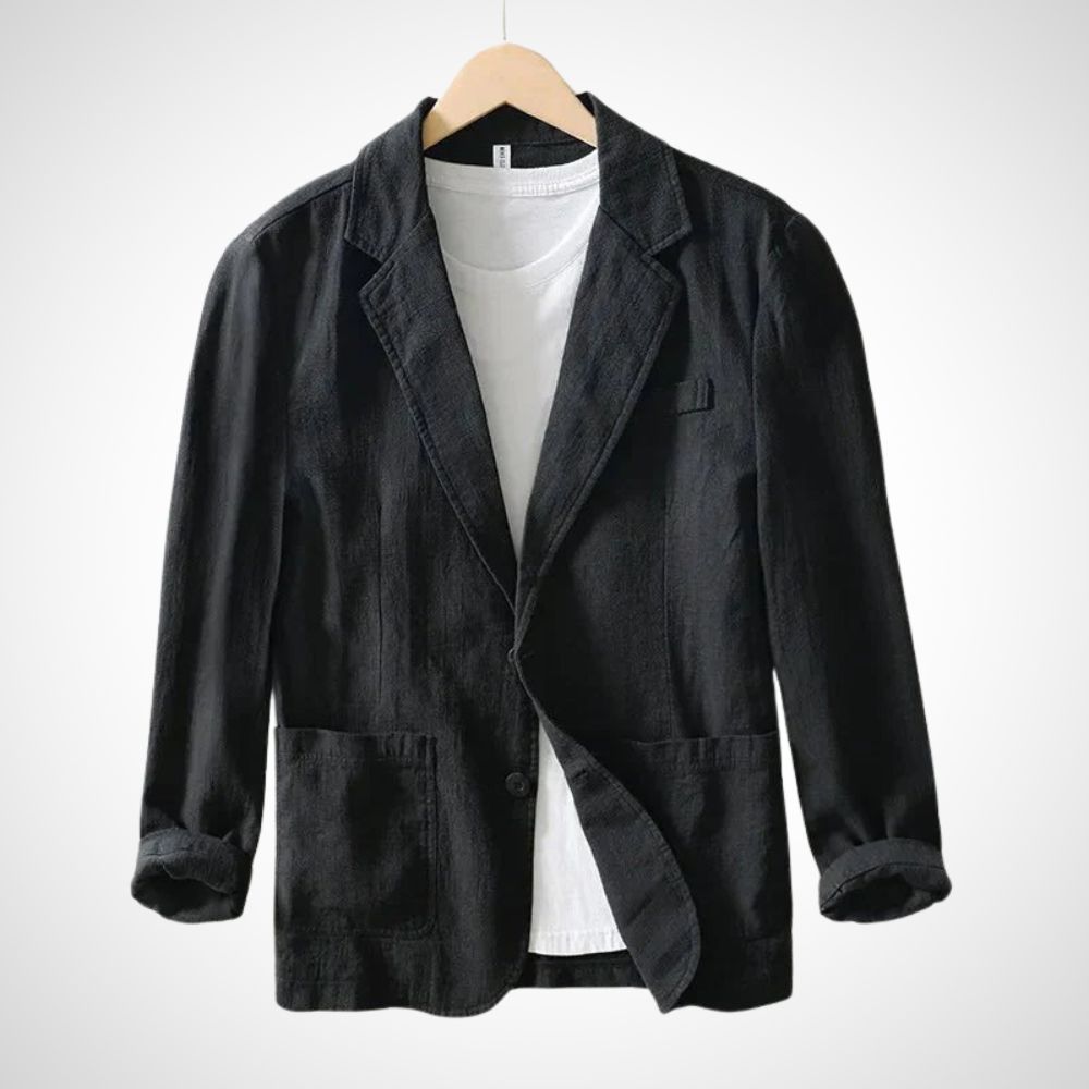 Herren Taillierter Blazer mit Reverskragen für einen eleganten Business-Look in klassischem Schwarz.