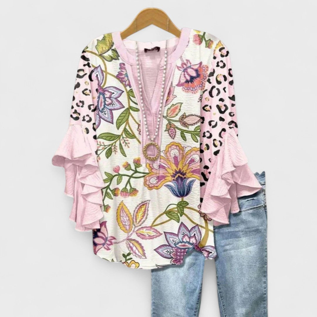 Elegante Damenbluse, Must-have mit V-Ausschnitt & Volantärmeln; vielseitig kombinierbares Oberteil für Frauen.