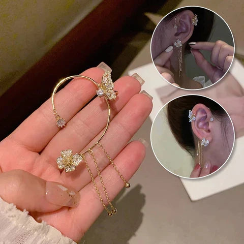 Funkelnde Schmetterlings-Ohrmanschette für Damen, elegant mit Zirkonia, kein Piercing nötig.