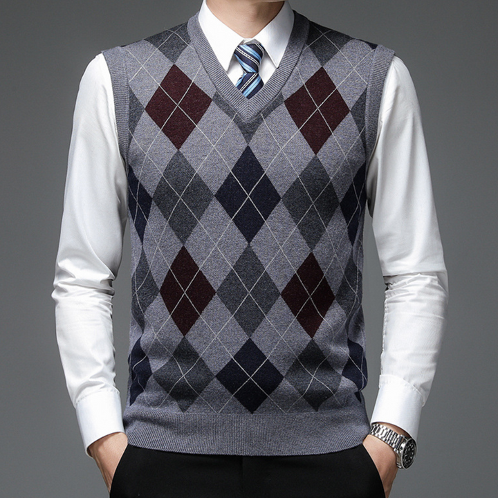 Hochwertige Herren Pulloverweste mit V-Ausschnitt, ärmellos. Perfekt als Business Casual oder Freizeitmode.