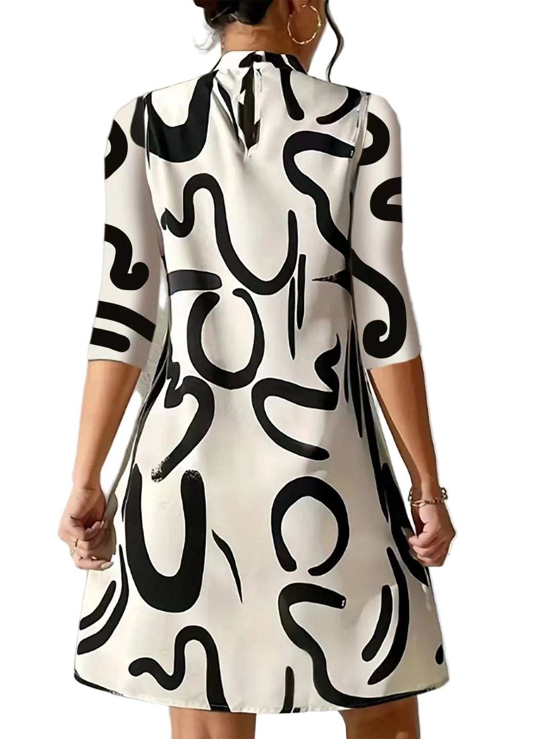 Vielseitiges Damen Mini-Kleid mit elegantem Print, Kragen & Langarm. Ideal als Freizeit- oder Alltagskleid.