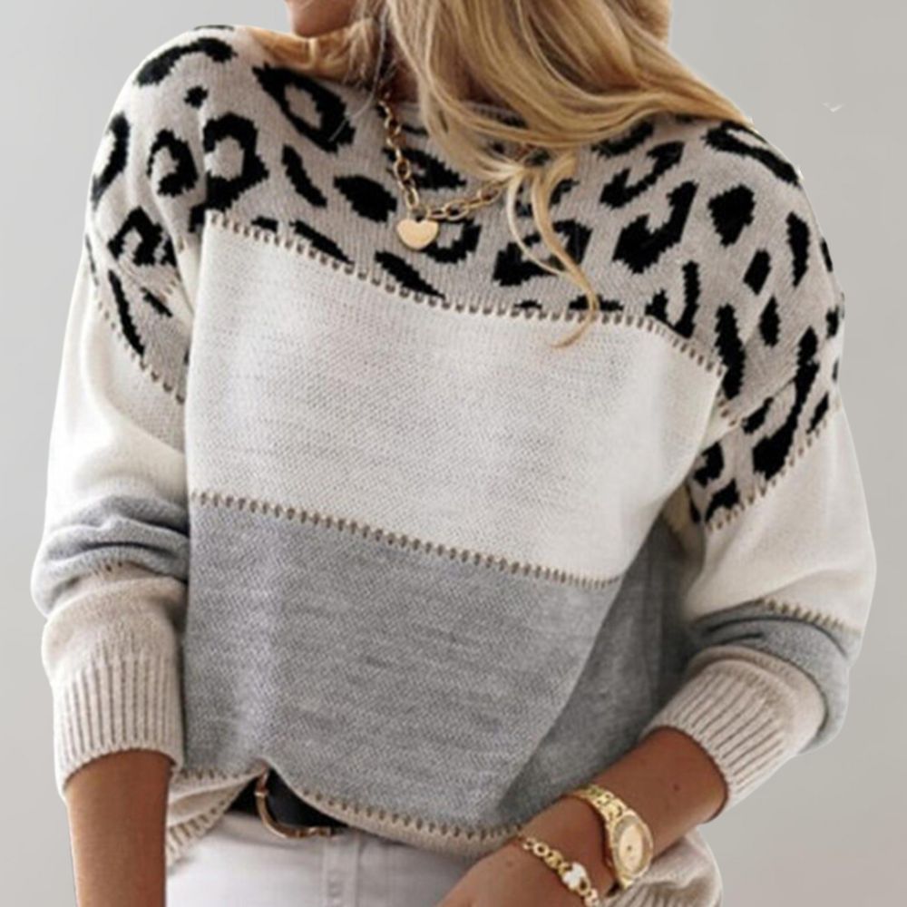 Eleganter Leopardenpullover für Damen, ein modischer Hingucker für Herbst & Winter.