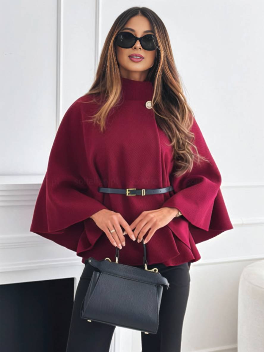 Stylische Herbst-Ponchojacke für Damen, locker geschnitten, mit Gürtel & modischen Fledermausärmeln.