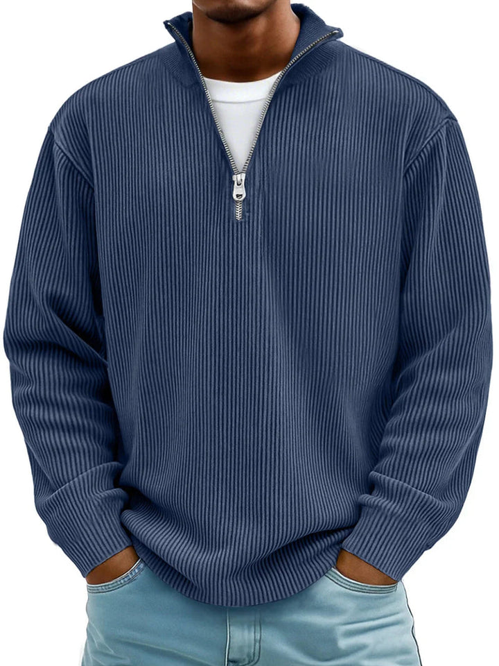 Eleganter Herrenpullover mit Halb-Reißverschluss, atmungsaktiver Langarm für Stil und Komfort im Alltag.