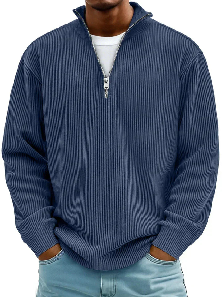 Eleganter Casual Herren Pullover mit Halb-Reißverschluss, ideales Oberteil für kalte Wintertage.