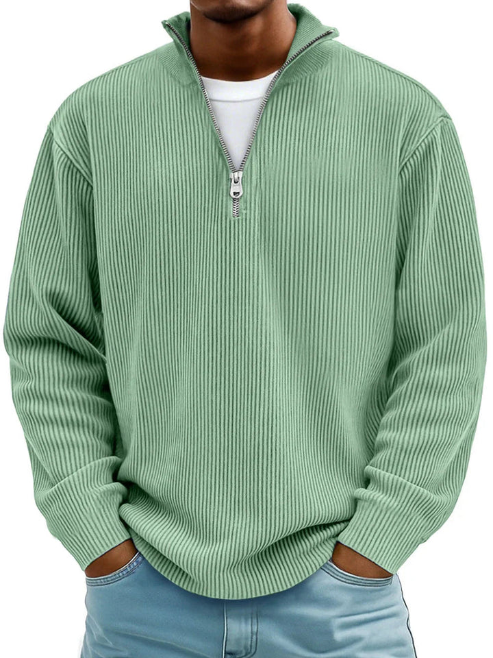 Moderner Herren Strickpullover mit Langarm und Reißverschlusskragen, vielseitig für Männer.
