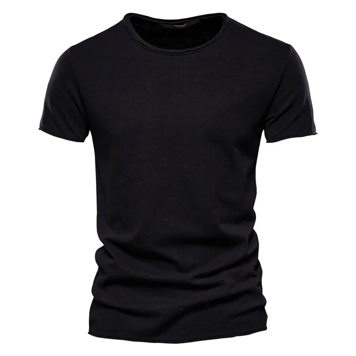 Unifarbenes Herren Slim Fit Rundhals T-Shirt, kurzärmelig, vielseitig für Alltag & Sommer.