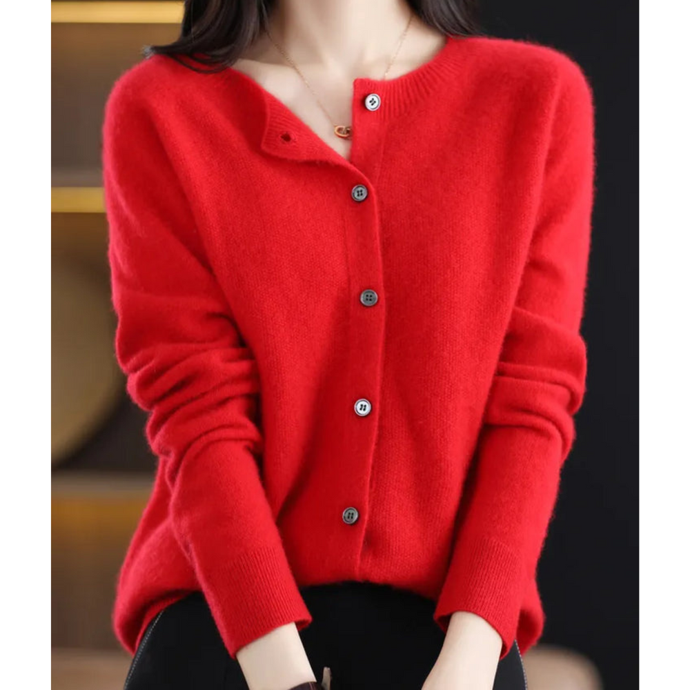 Eleganter Damen Strickcardigan mit O-Hals, perfekt für Büro & Freizeit.