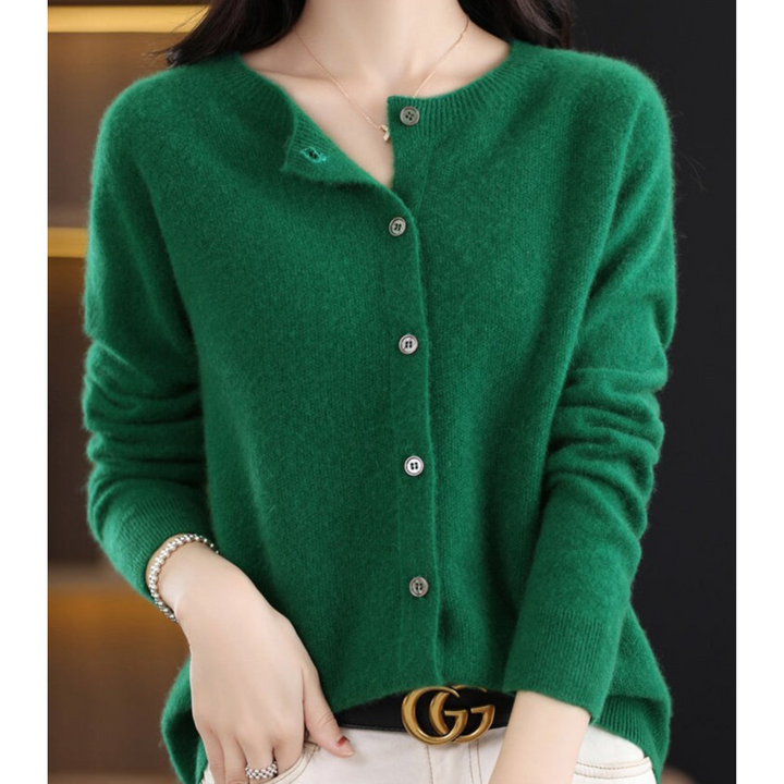 Herbstlicher Damen Strickcardigan mit O-Hals, weich & wärmend für kühle Tage.