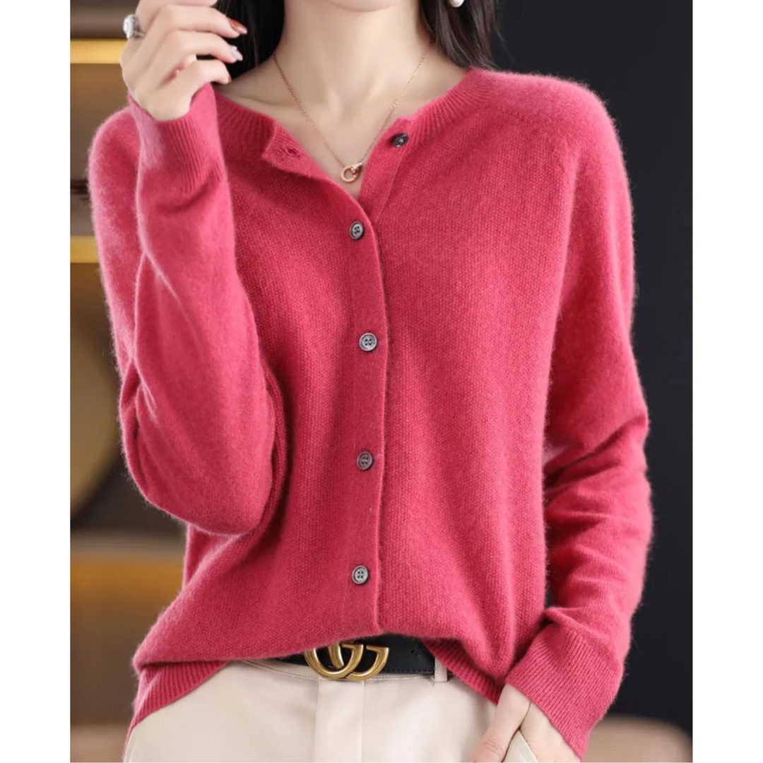 Weicher Damen Cardigan mit O-Hals, warm & vielseitig für Frühling/Herbst.