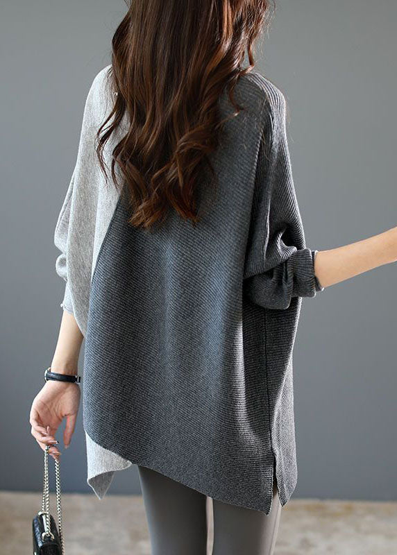 Komfortables Damen Patchwork-Strickshirt, locker geschnitten. Ideal als stylisches Langarm-Oberteil für Herbst-Wintermode.