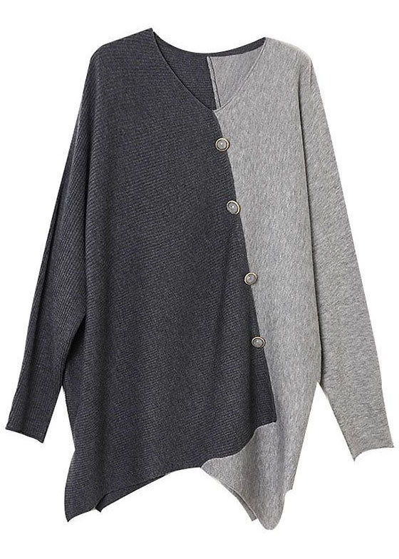 Stylisches Damen Strickshirt in Patchwork-Optik. Asymmetrisches, lockeres Oberteil, komfortabel und modern für jede Freizeit.