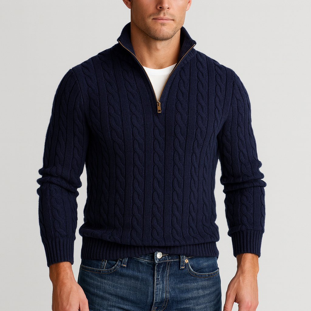 Weicher Herren Rollkragenpullover mit Halbreißverschluss, bietet Wärme & Eleganz im Winter.