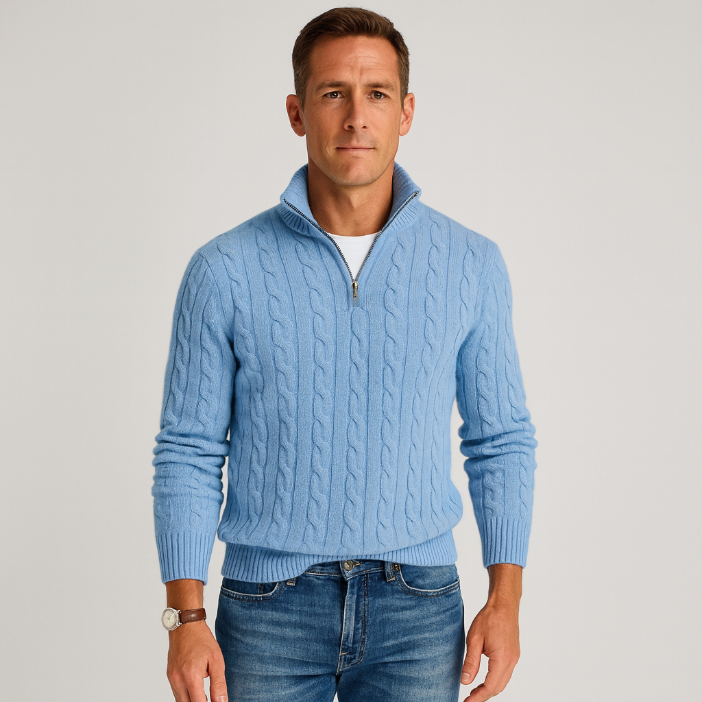 Komfortabler Herren Rollkragenpullover mit Halbreißverschluss, perfekt für stilvolle Freizeitmode.
