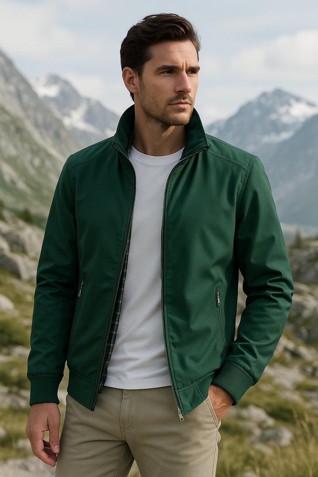 Vielseitige Herren Windjacke mit Reißverschluss. Perfekt als Freizeit-, Reise- oder Sportjacke für Männer.
