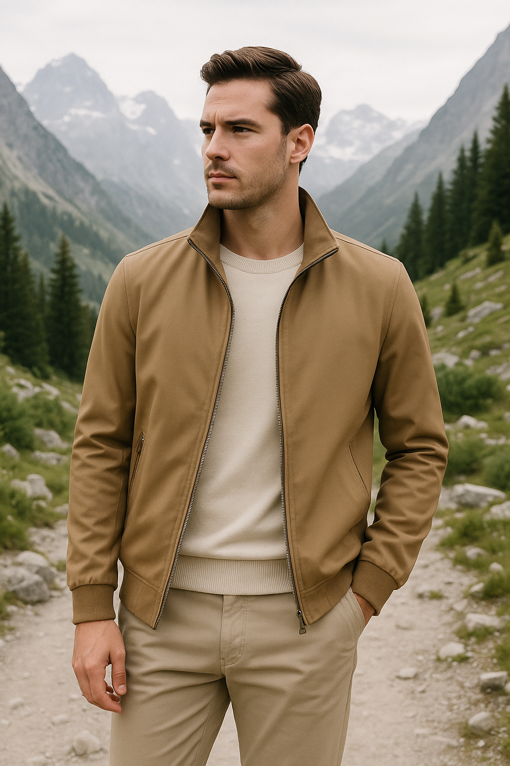 Superleichte Herren Windjacke mit Reißverschluss. Kompakte Reise- und Übergangsjacke für unterwegs.
