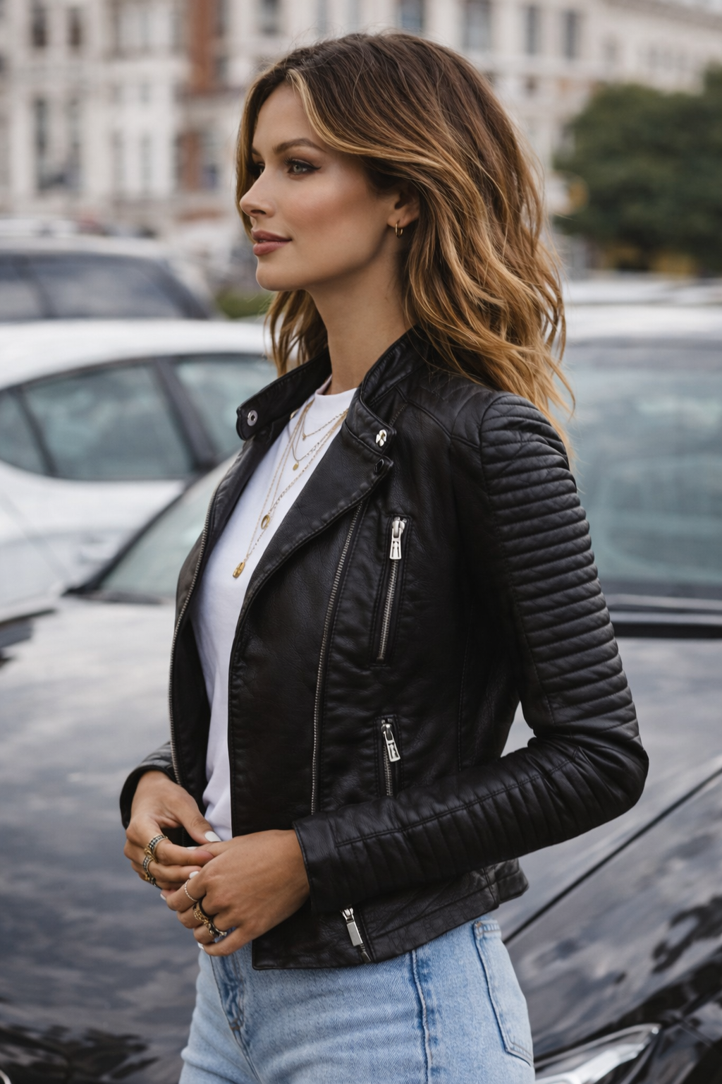 Klassische schwarze Business Damenjacke, tailliert mit Reißverschluss; vielseitig für Büro & Alltag.