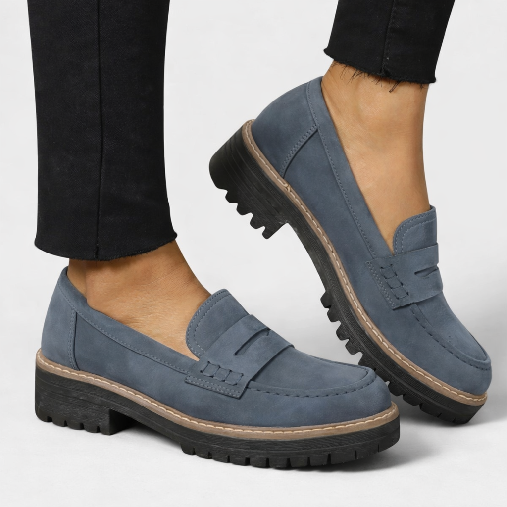 Bequeme orthopädische Damen Loafer mit Plateau, ideal als Büroschuhe oder stylische Freizeitschuhe.