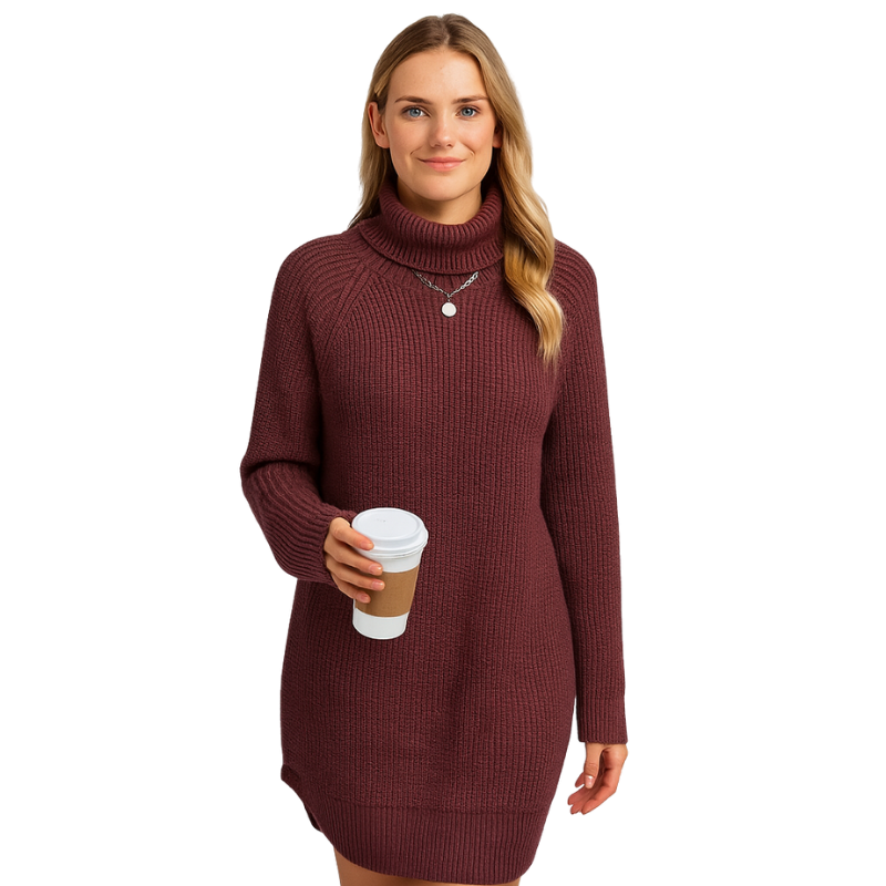 Elegantes Damen-Strickkleid, klassisches Design, Midilänge, lange Ärmel. Perfekter Begleiter für alle Jahreszeiten.