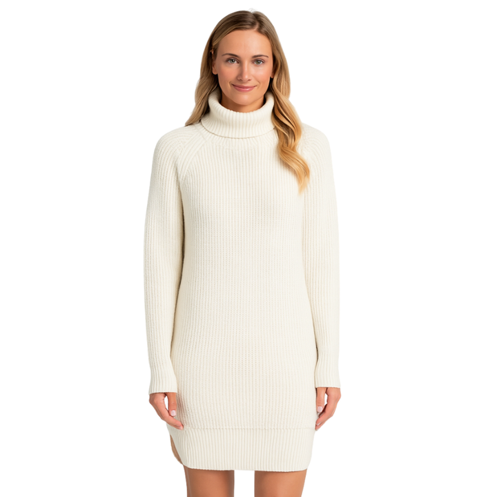 Vielseitiges, figurbetontes Damen-Strickkleid, Midilänge, langärmlig. Klassische Eleganz, hoher Komfort.