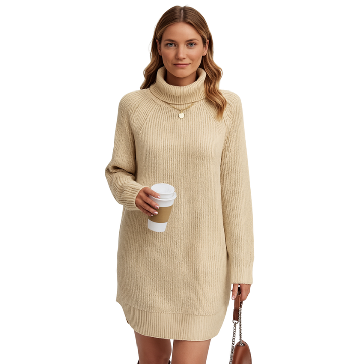 Elegantes Damen-Strickkleid, klassischer Schnitt, Midilänge, lange Ärmel. Ideal für Büro & Abendmode.