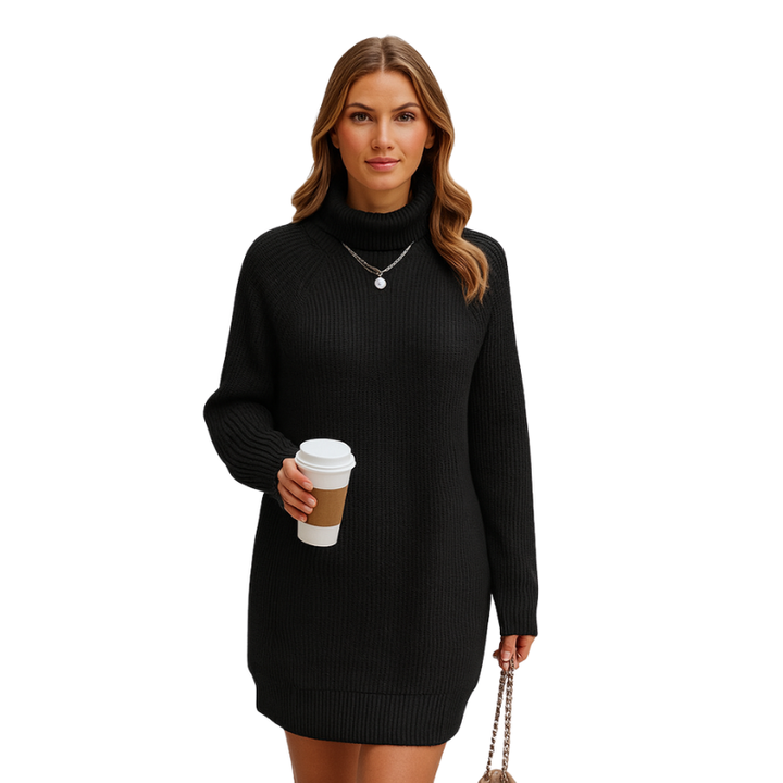 Komfortables, elegantes Damen-Strickkleid, figurbetont, Midilänge, langärmlig. Für Büro & Abend.