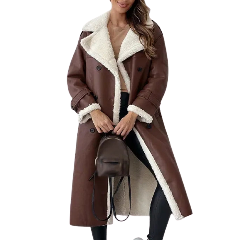 Eleganter langer Damen Wintermantel in Schwarz für stilvollen Wärmeschutz; perfekte Damenmode für kalte Tage.