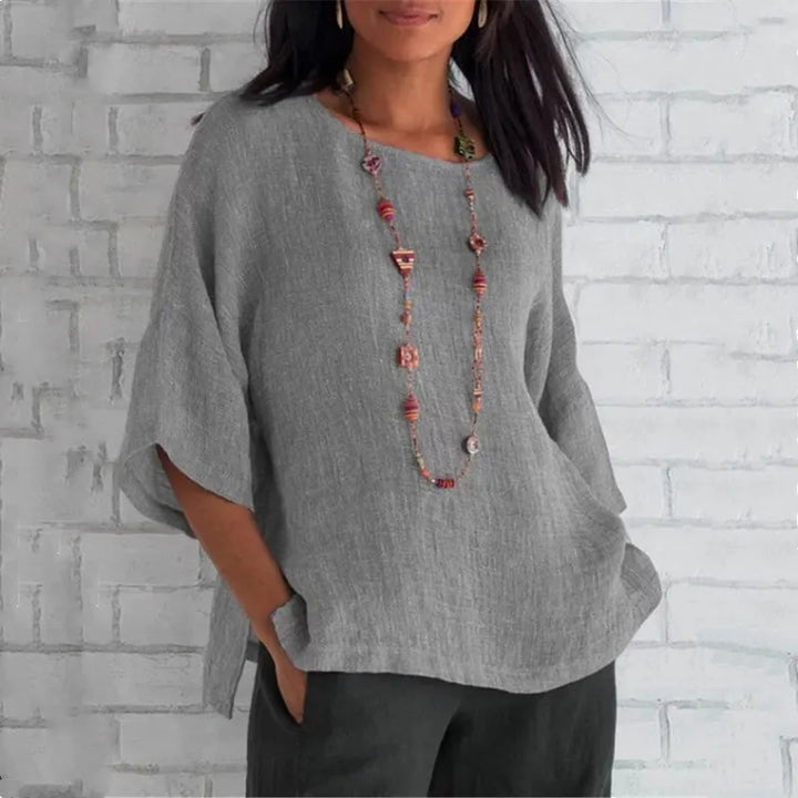 Elegantes Damen Sommer Oberteil, Rundhals-Top mit Dreiviertelarm, ideal für Freizeit & festliche Anlässe.