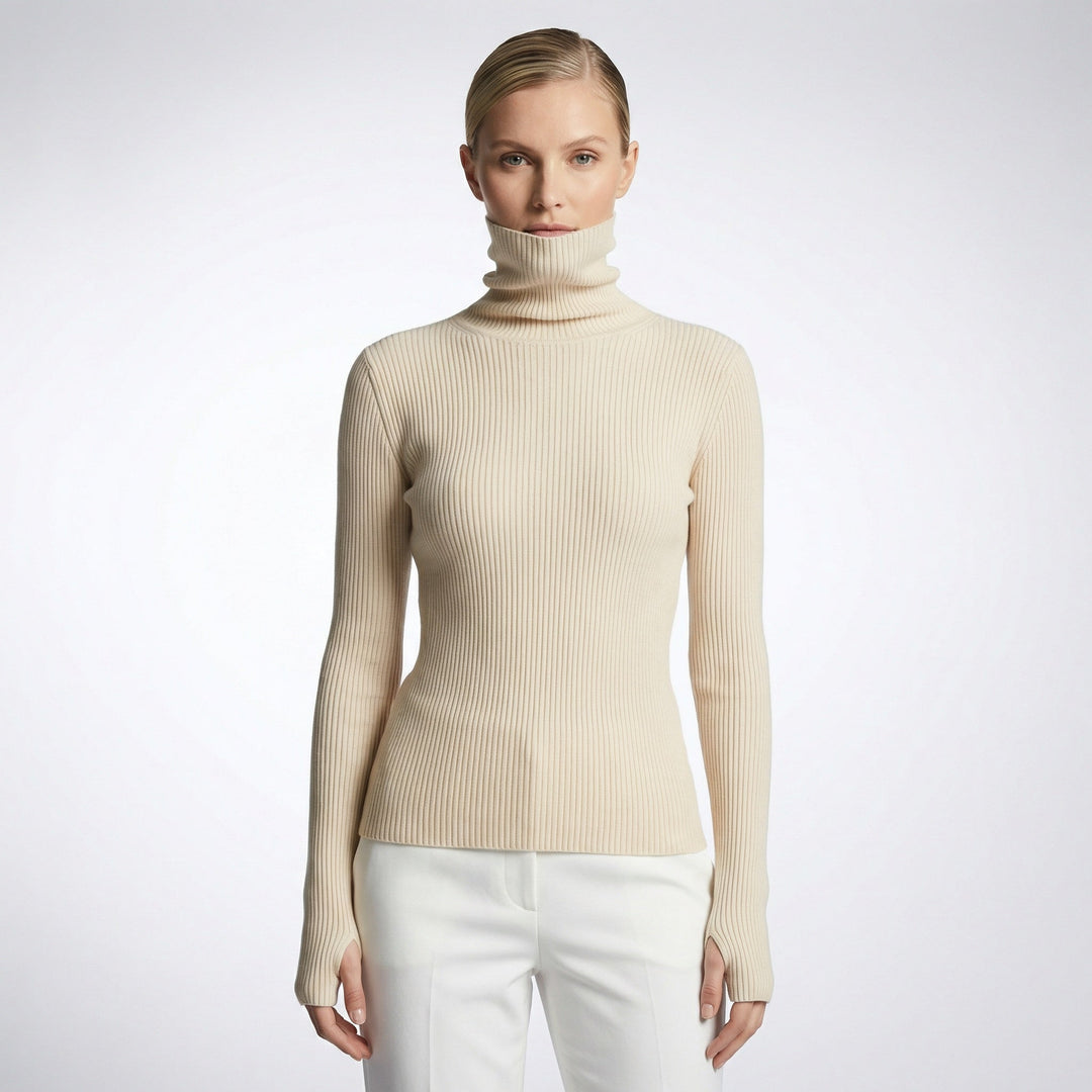 Blauer Slim Fit Rollkragenpullover für Damen, bequem und warm für Herbst.
