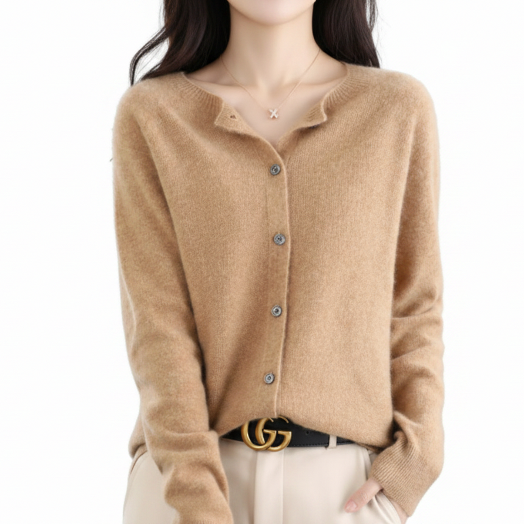 Damen Langarm Strickcardigan, V-Ausschnitt, Knopfleiste. Warme Herbstmode & Wintermode.