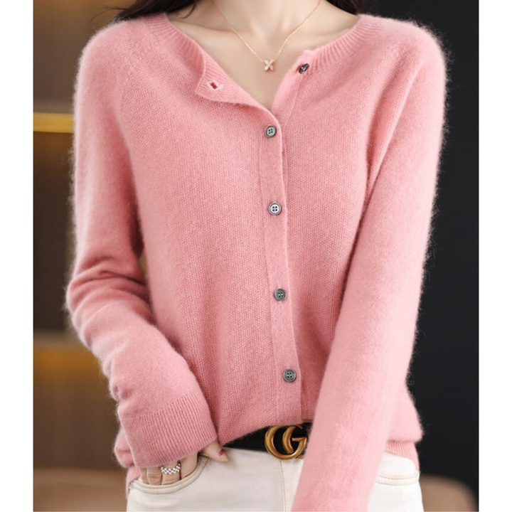 Damen Basic Strickcardigan, V-Ausschnitt, Knopfleiste. Perfekt für kalte Herbst- & Wintertage.