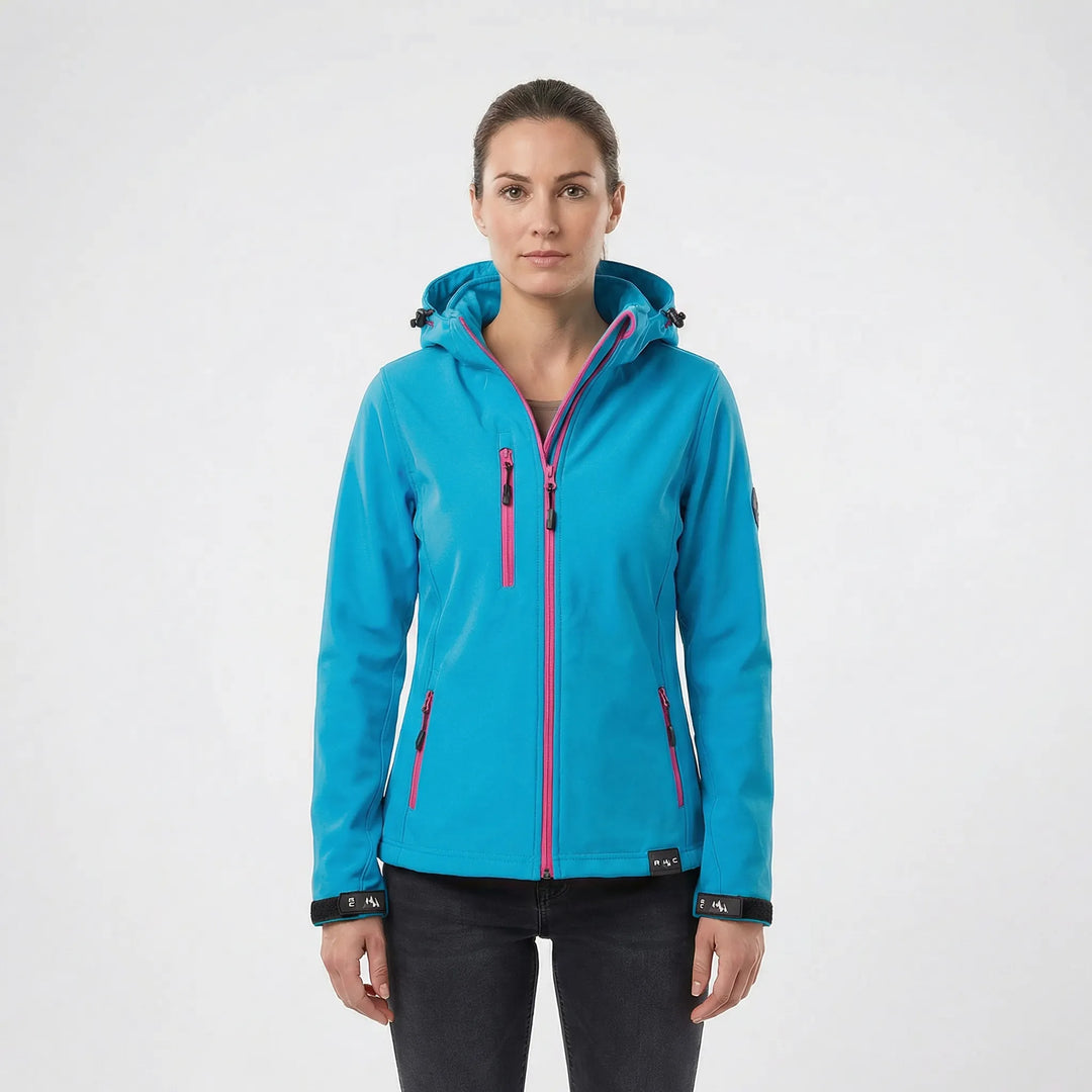 Vielseitige Damen Softshell-Kapuzenjacke, wetterfest, für Outdoor, Sport und den Alltag.