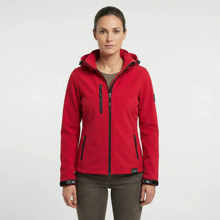 Feminine Softshell-Kapuzenjacke für Damen, wind- & wasserabweisend, perfekt für Frühling/Herbst.