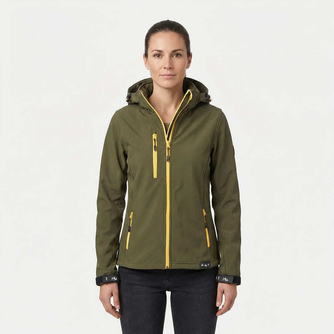 Leichte Softshell-Damenjacke mit Kapuze, Bewegungsfreiheit, ideal als Windbreaker für Outdoor-Sport.