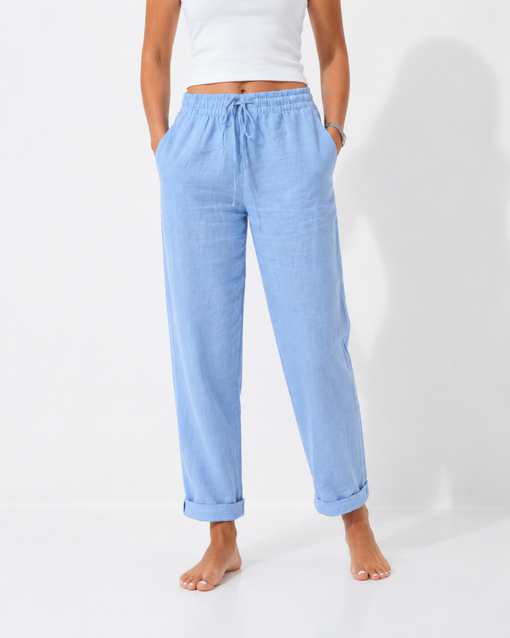 Elegante Damenhose für den Sommer mit bequemem Gummizug und weitem Bein, ideal für Freizeit und Casual-Looks.