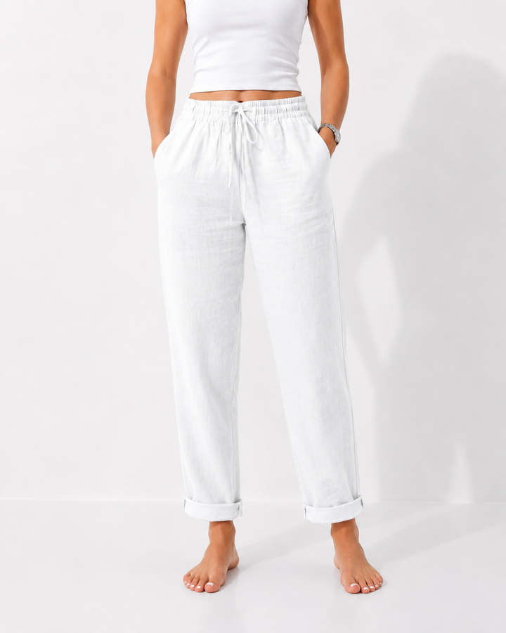 Vielseitige Damenhose mit Gummizug, bequem und elegant, perfekt für Freizeit, Urlaub oder stilvolle Sommer-Outfits.